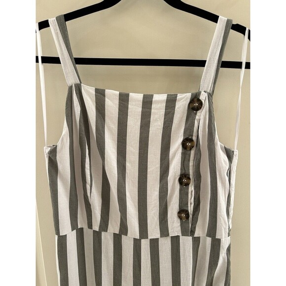C & C CALIFORNIA Green White Striped Linen Jumpsuit with Front Buttons Medium - Picture 2 of 7